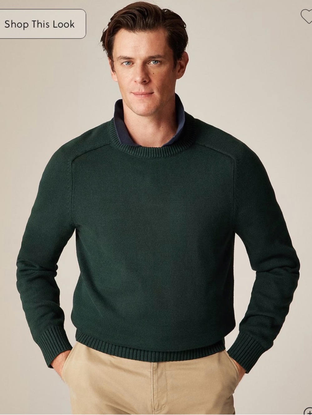 J. Crew Heritage Cotton Crewneck Sweater Men's XL Dark Forest Green Ribbed - Picture 3 of 14